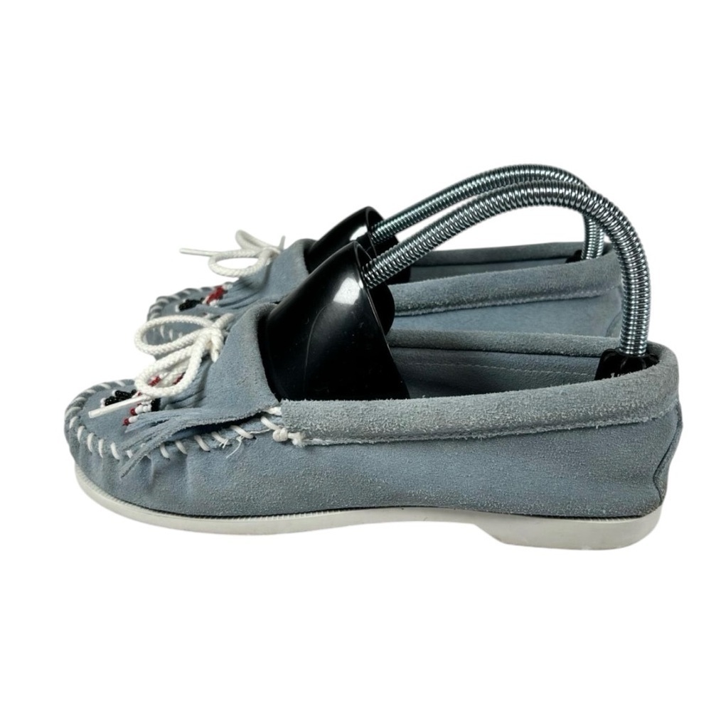 Minnetonka Size 7 Moccasins Blue Suede Leather Beaded Slip On - Picture 3 of 8